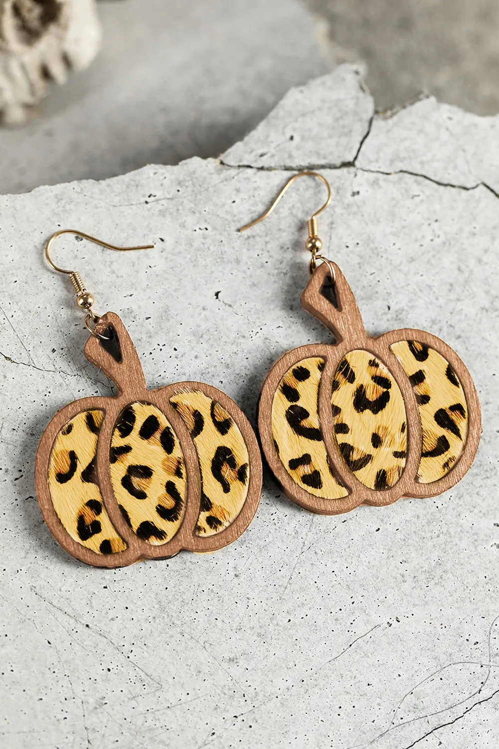 Brown Animal Print Pumpkin Shape Drop Earrings