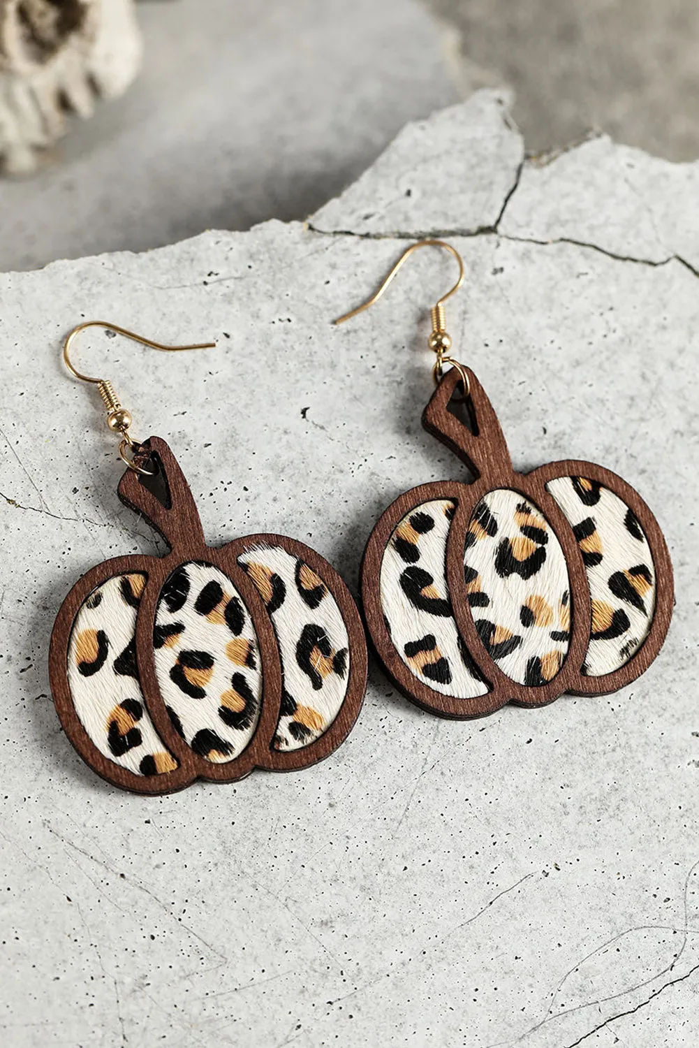 Brown Animal Print Pumpkin Shape Drop Earrings