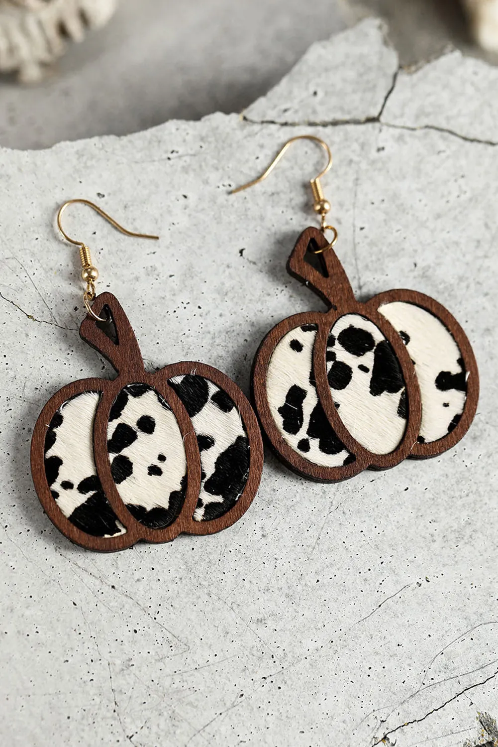 Brown Animal Print Pumpkin Shape Drop Earrings