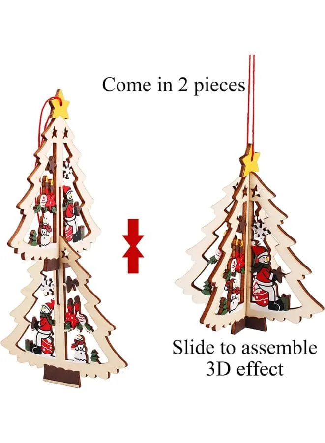 Christmas Tree Pendants Wooden Hollow 3D Ornaments for Party Decoration