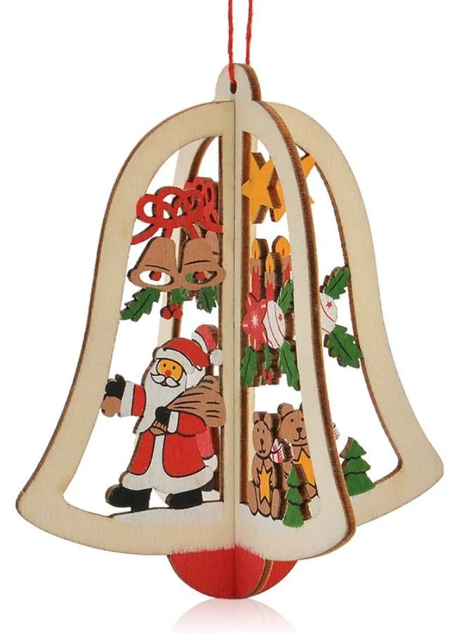 Christmas Tree Pendants Wooden Hollow 3D Ornaments for Party Decoration