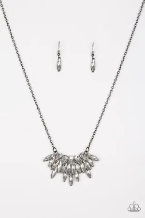 Crowning Moment Gunmetal Black and White Rhinestone Necklace - Paparazzi Accessories