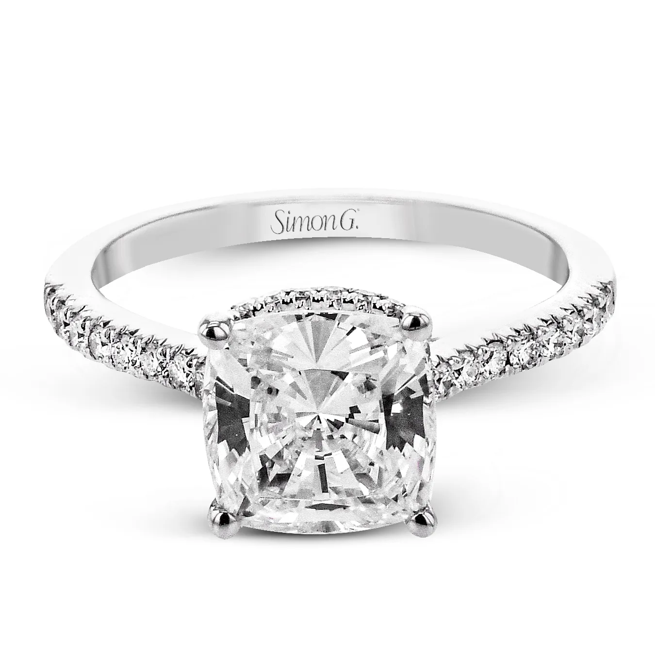 Cushion-Cut Hidden Halo Engagement Ring In 18k Gold With Diamonds