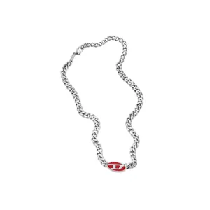 Diesel Red Enamel Chain Necklace 'Silver'