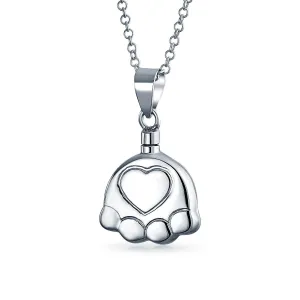 Dog Cat Paw Print Locket Necklace for Ashes - Memorial Urn Jewelry Pendant