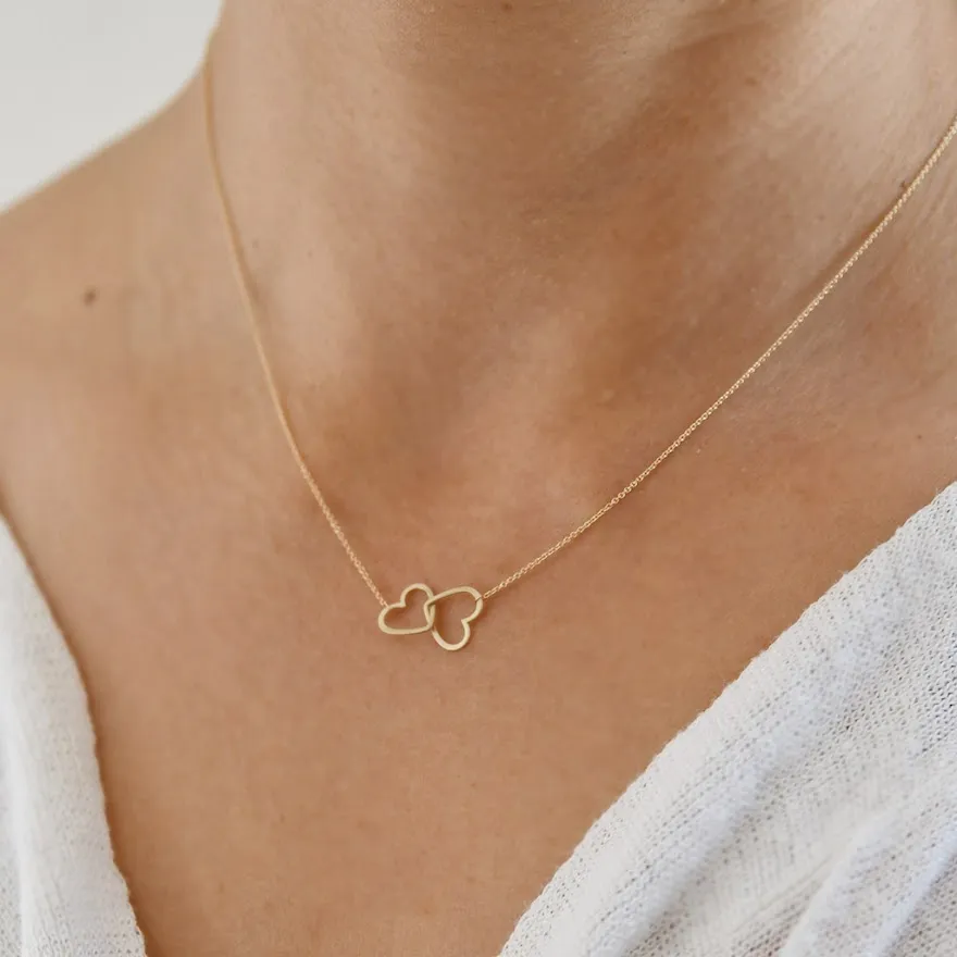 Double Mini Heart Necklace in 14ct gold - Carla Caruso