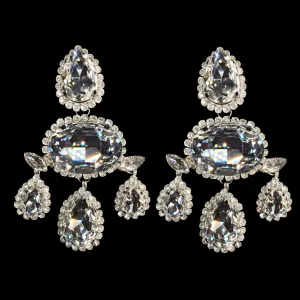 Earrings Large Regal Oval Clear Crystals