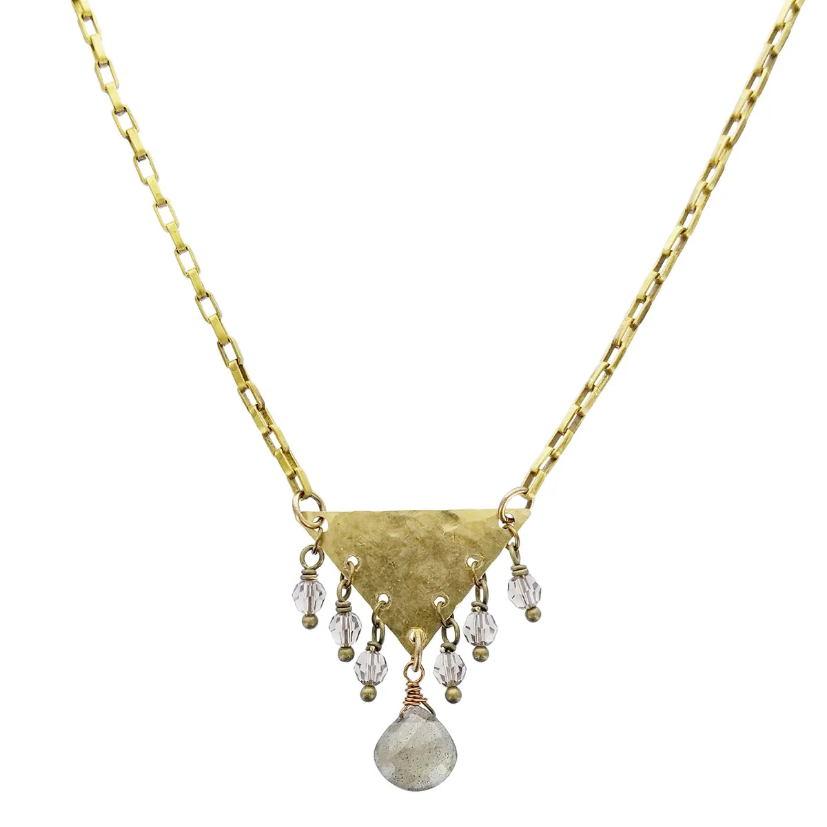 Edgy Petal Hammered Triangle Quartz Drop Necklace