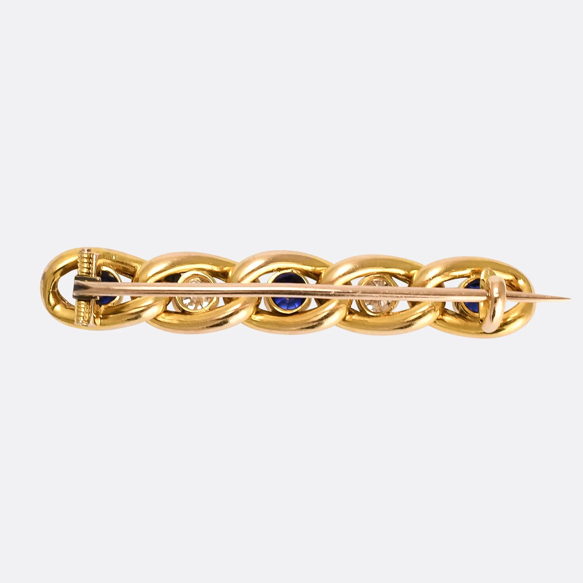 Edwardian Sapphire & Diamond Curb-Link Bar Brooch