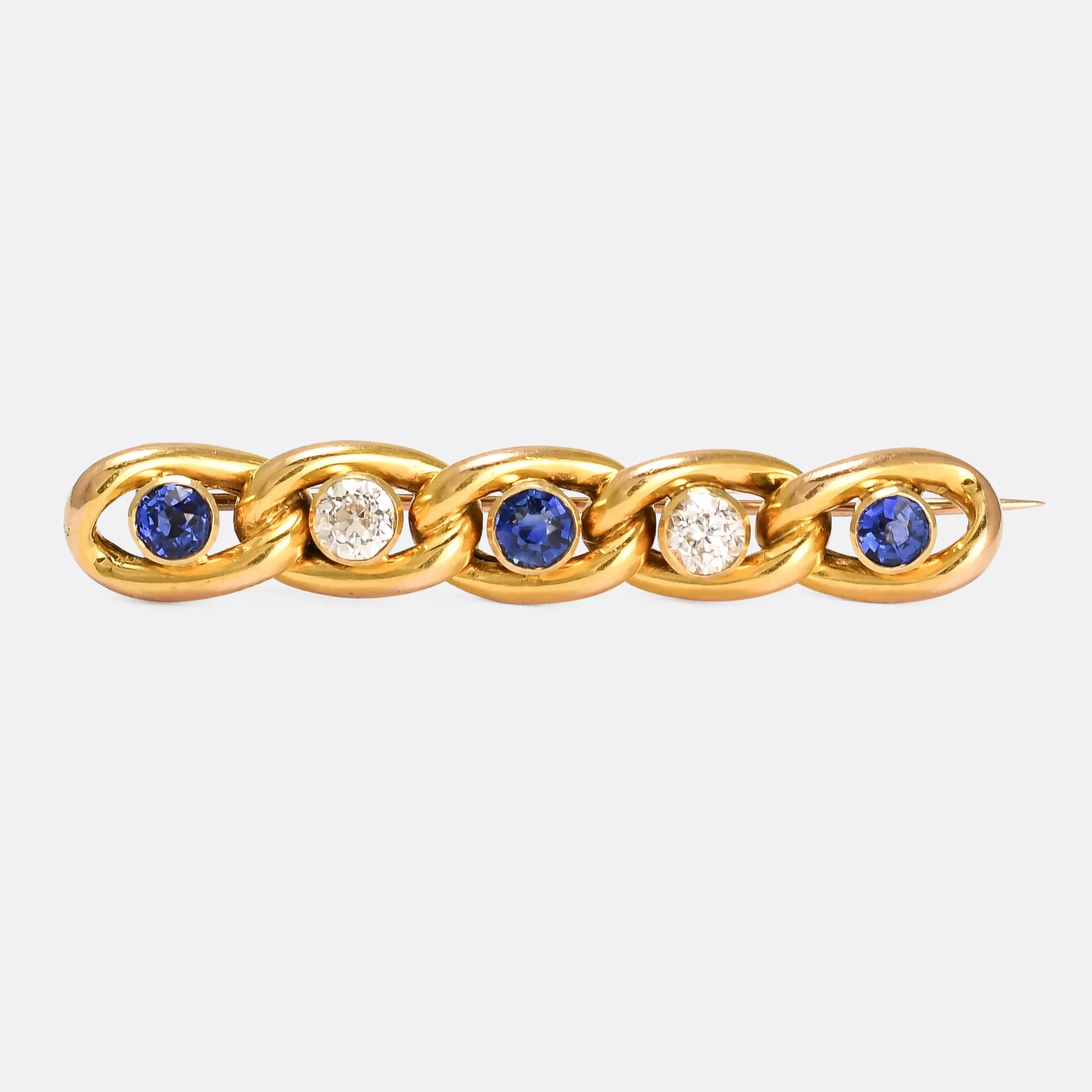 Edwardian Sapphire & Diamond Curb-Link Bar Brooch