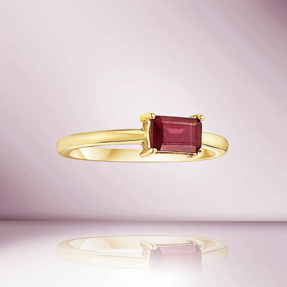 Emerald Cut Red Ruby Solitaire Ring (0.86 ct.) 4-Prongs Setting in 14K Gold