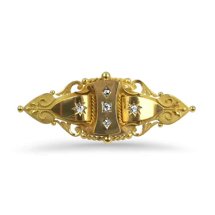 Estate 15K Yellow Gold Victorian Diamond Brooch