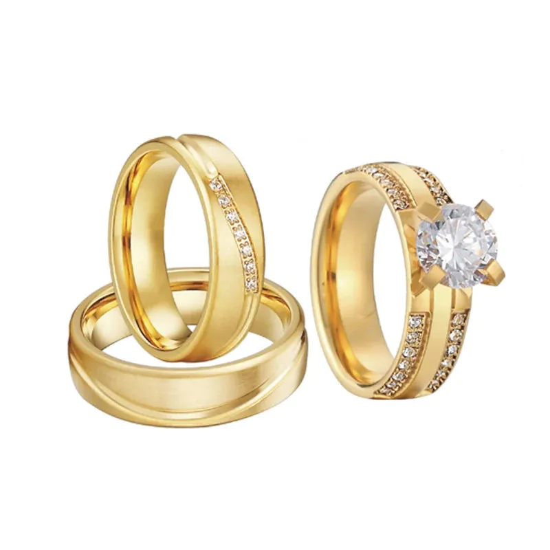 Exotic Golden Wedding & Engagement Rings Set for Couples