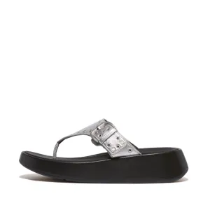 Fitflop F-Mode Buckle Stud M/Leather Flatform Toe Post Silver