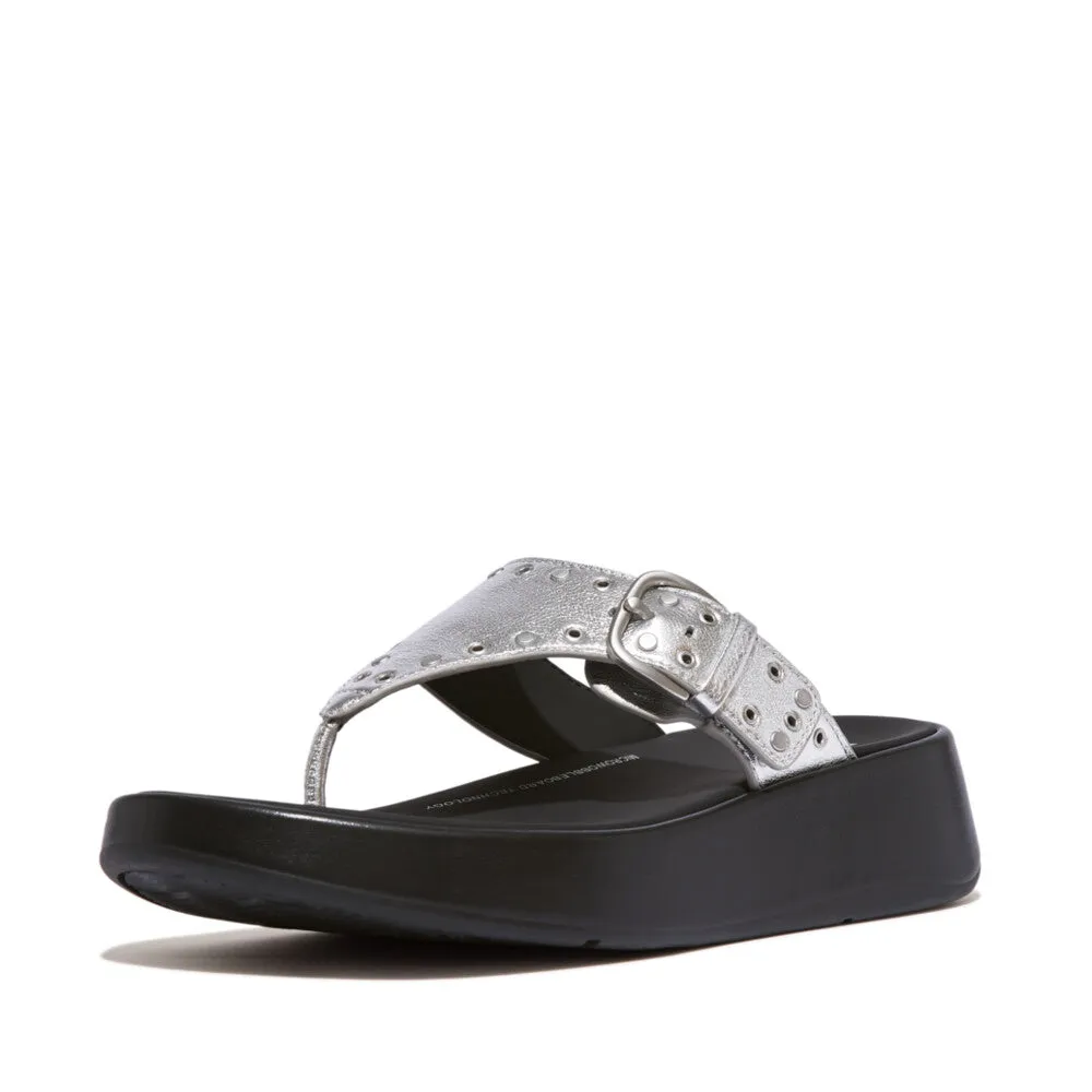 Fitflop F-Mode Buckle Stud M/Leather Flatform Toe Post Silver