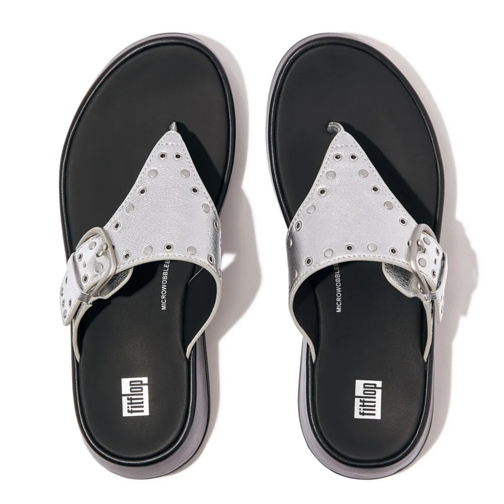 Fitflop F-Mode Buckle Stud M/Leather Flatform Toe Post Silver