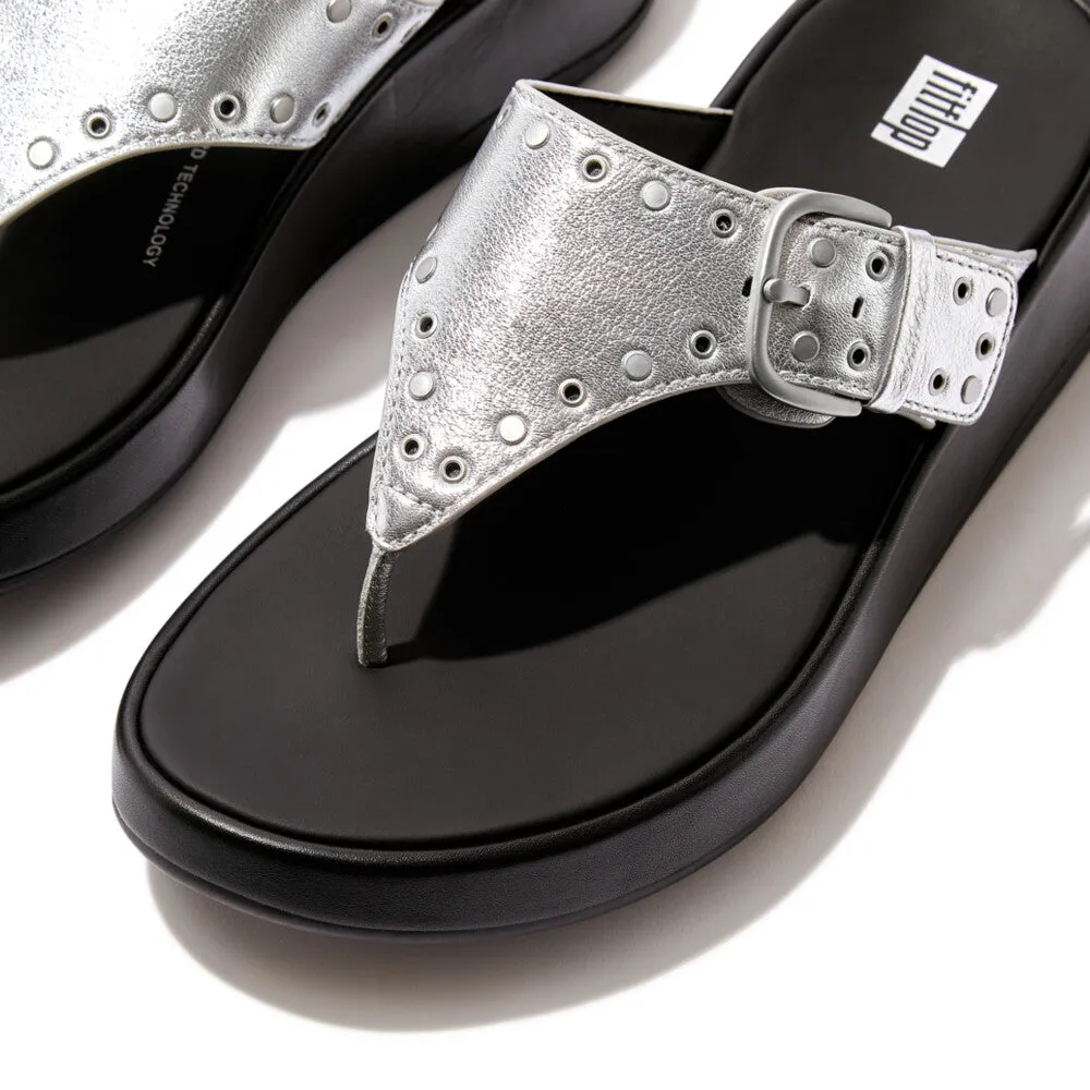 Fitflop F-Mode Buckle Stud M/Leather Flatform Toe Post Silver