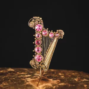 Georgian Regency Pink Paste Harp Brooch