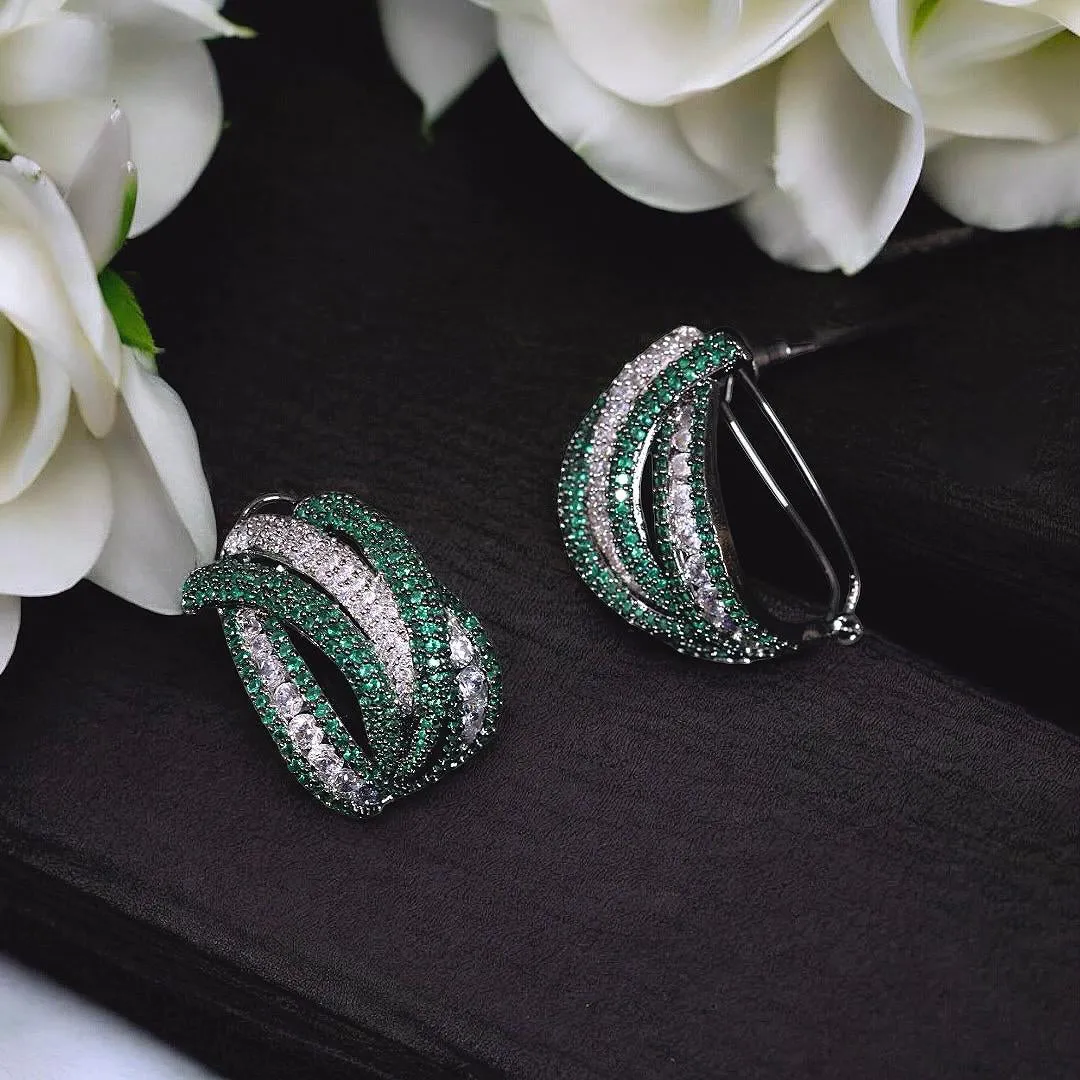 Glamorous Pakistani Curved Wedding Earrings Set Bridal Jewelry