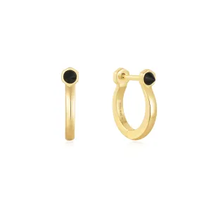 Gold Black Agate Huggie Hoop Earrings