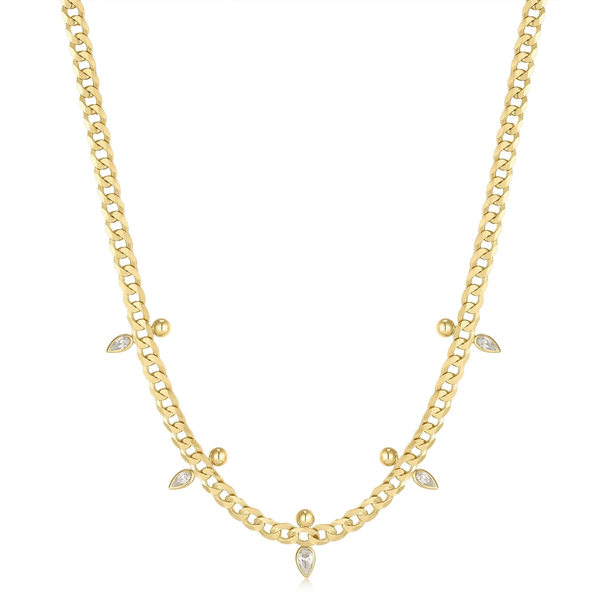 Gold Curb Chain Sparkle Point Necklace