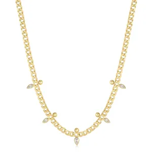 Gold Curb Chain Sparkle Point Necklace