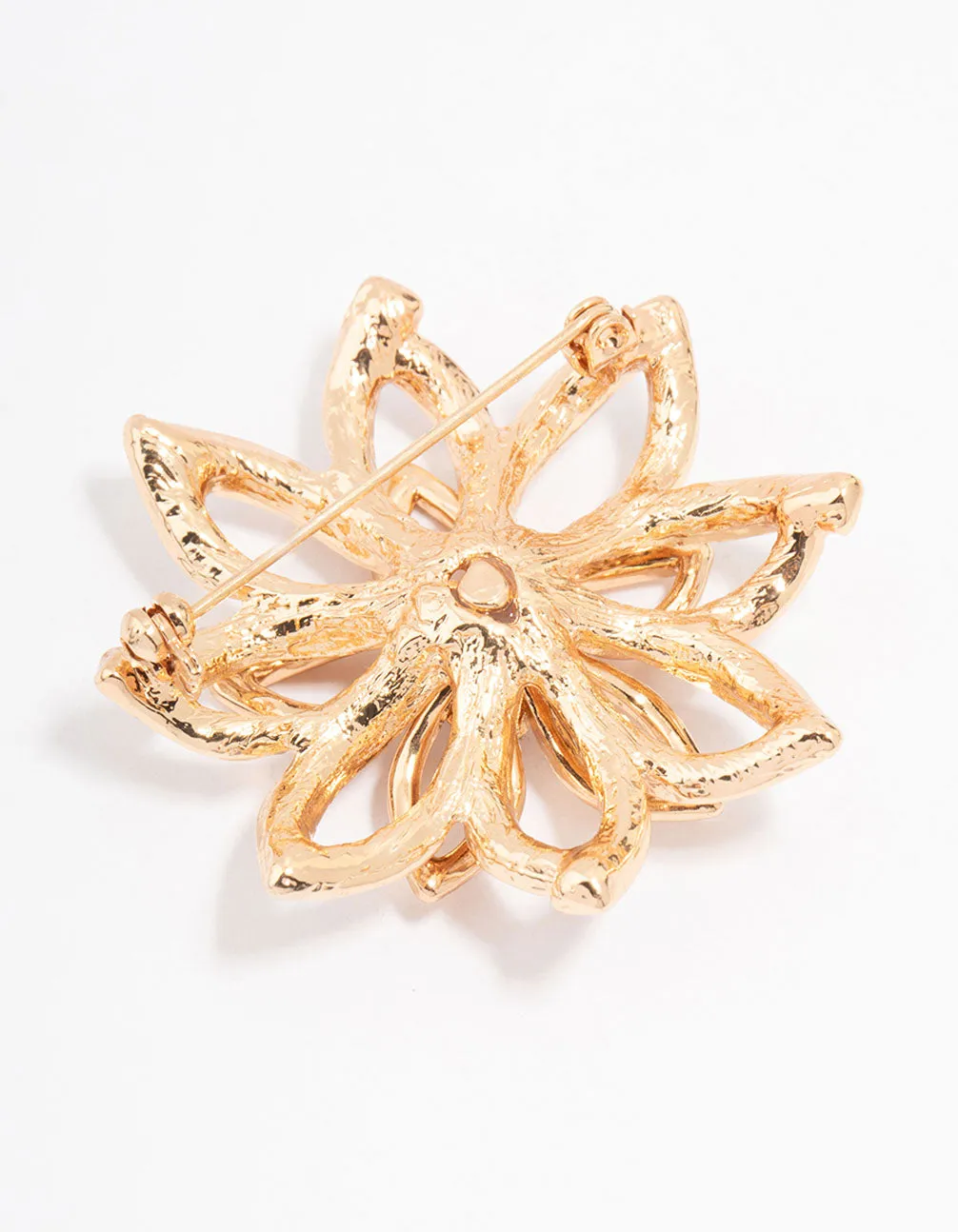 Gold Diamante Flower Outline Brooch