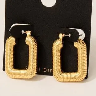 Gold Dipped Textured Rectangle Hoop Earrings