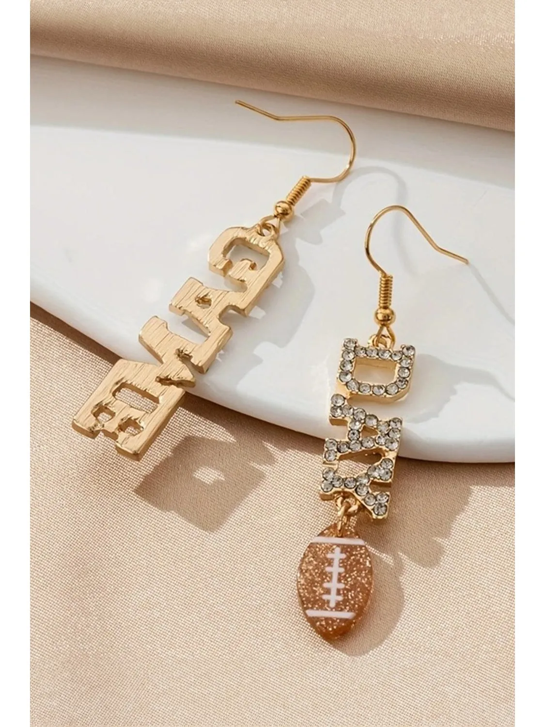 Gold GAME DAY Rugby Rhinestone Dangle Earrings