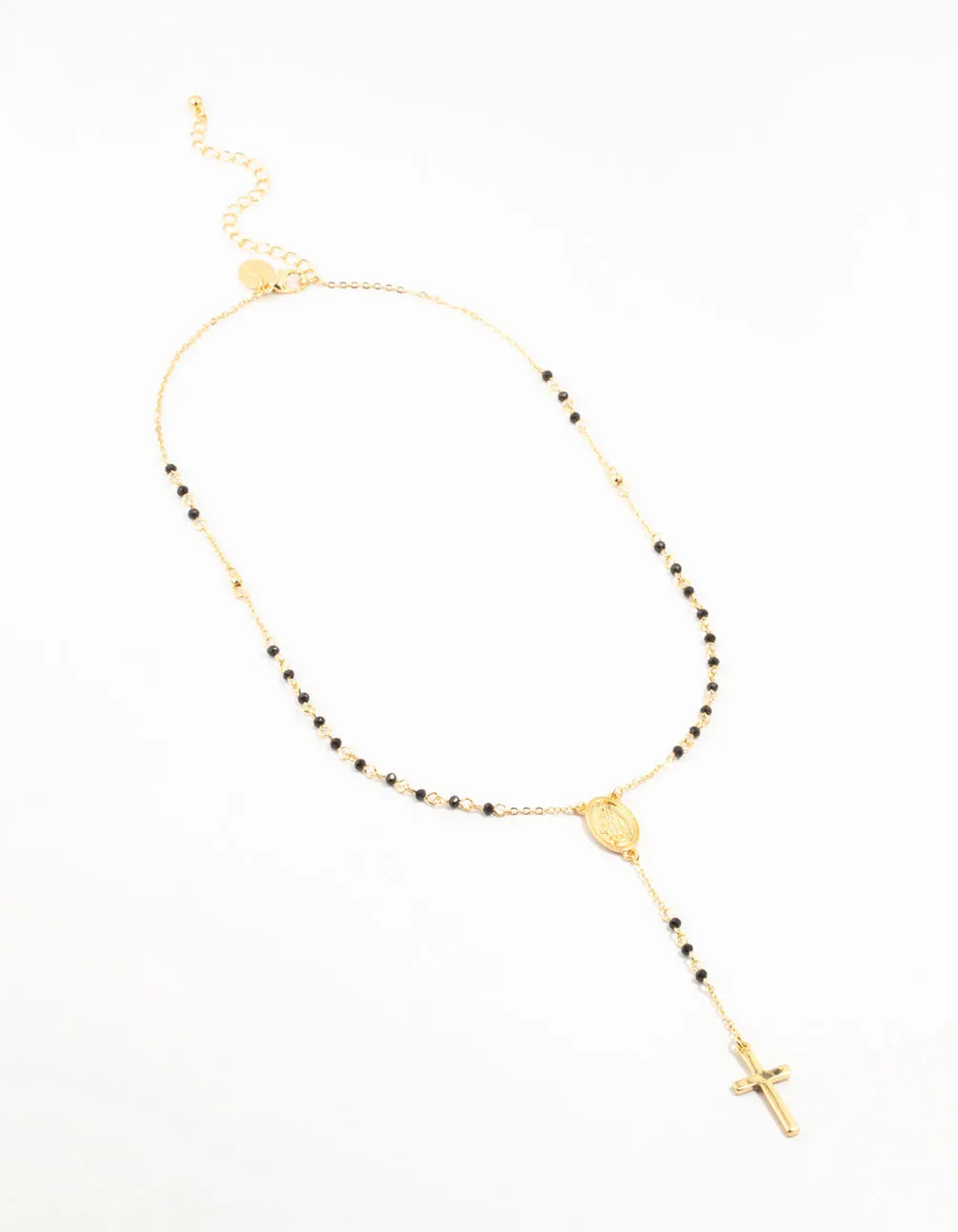 Gold Plated Cross Mary Beaded Necklace