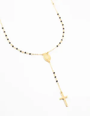 Gold Plated Cross Mary Beaded Necklace