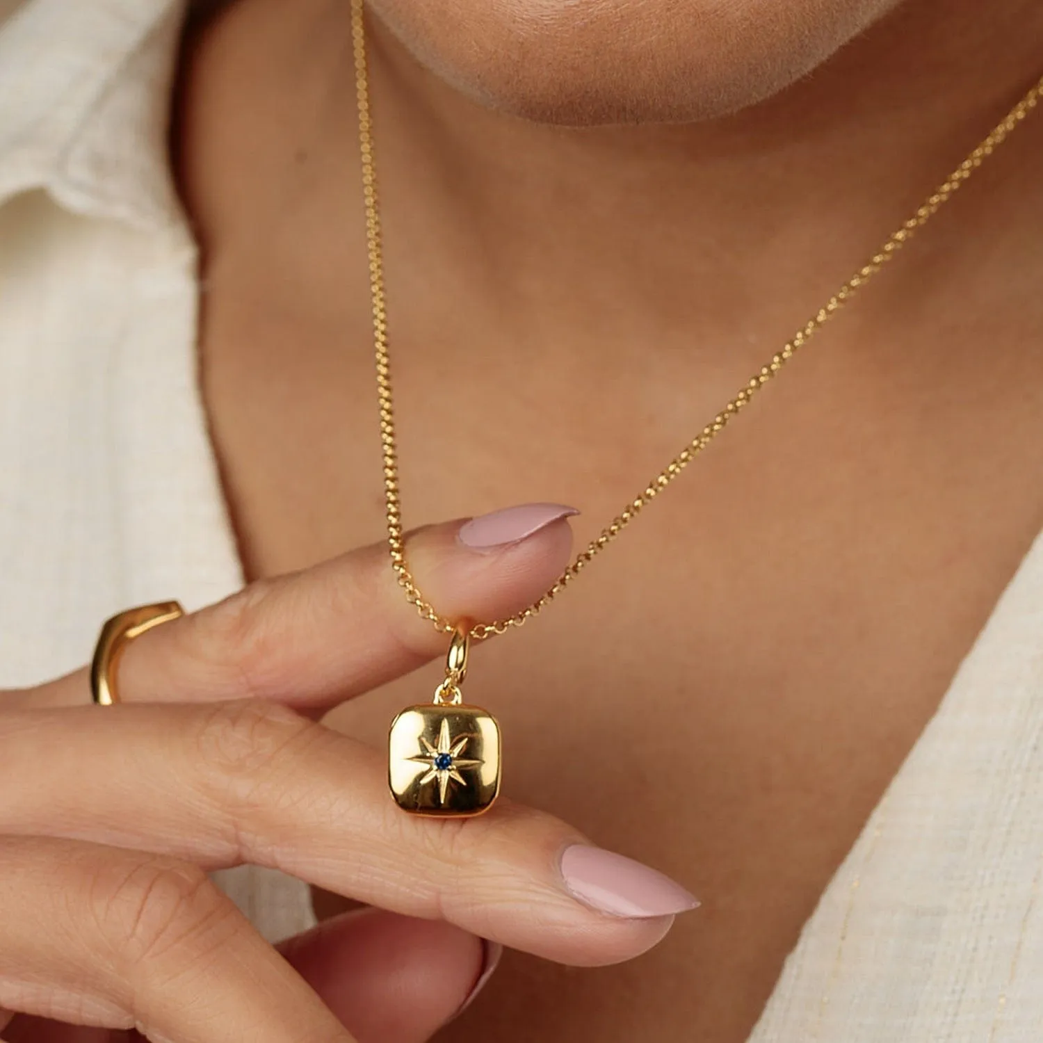 Gold Plated Star Locket Necklace with Blue Stone