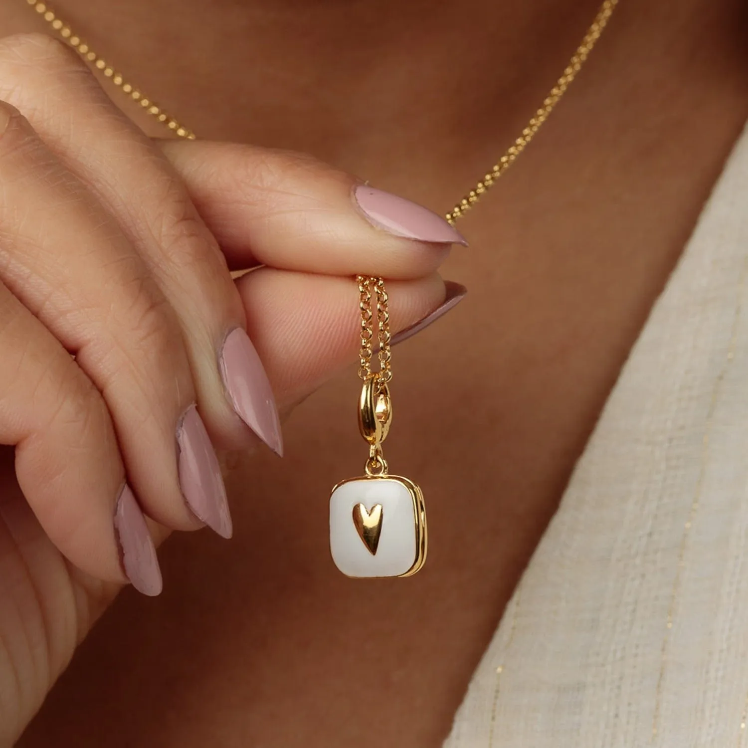 Gold Plated White Heart Locket Necklace