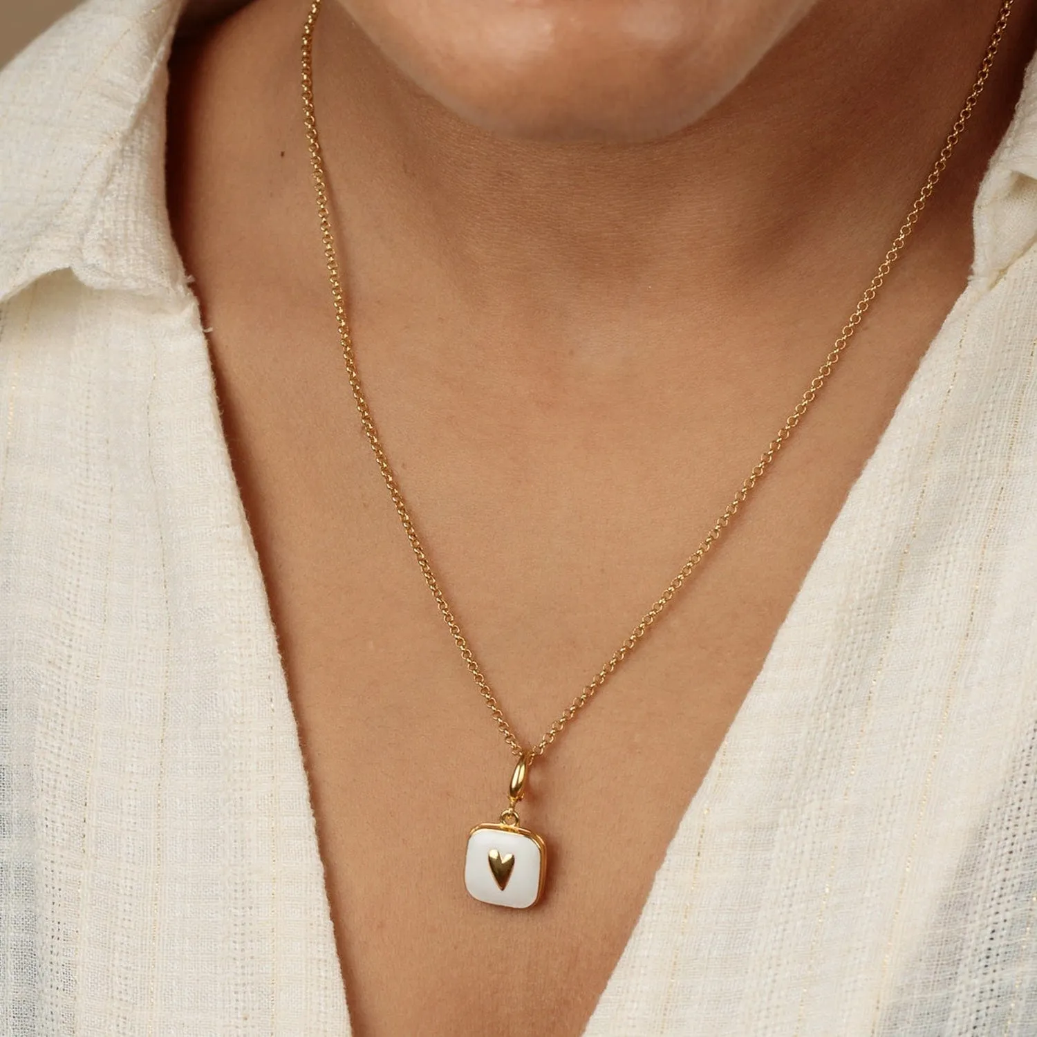 Gold Plated White Heart Locket Necklace