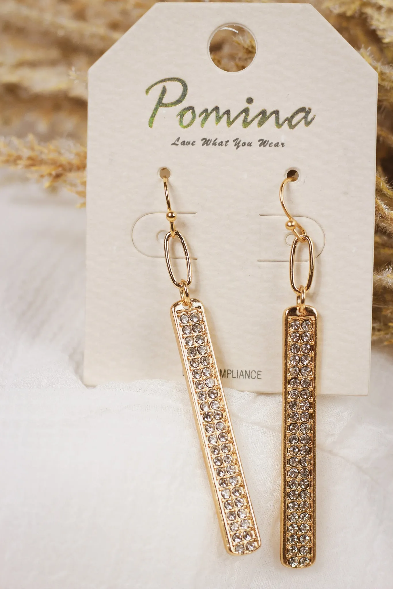 Gold Rhinestone Bar 1.5" Earring