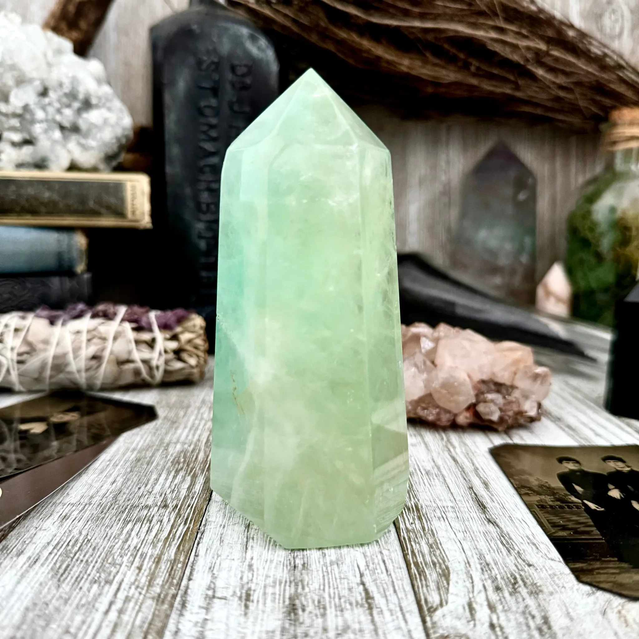 Green Fluorite Crystal Crystal Point Self Standing / FoxlarkCrystals