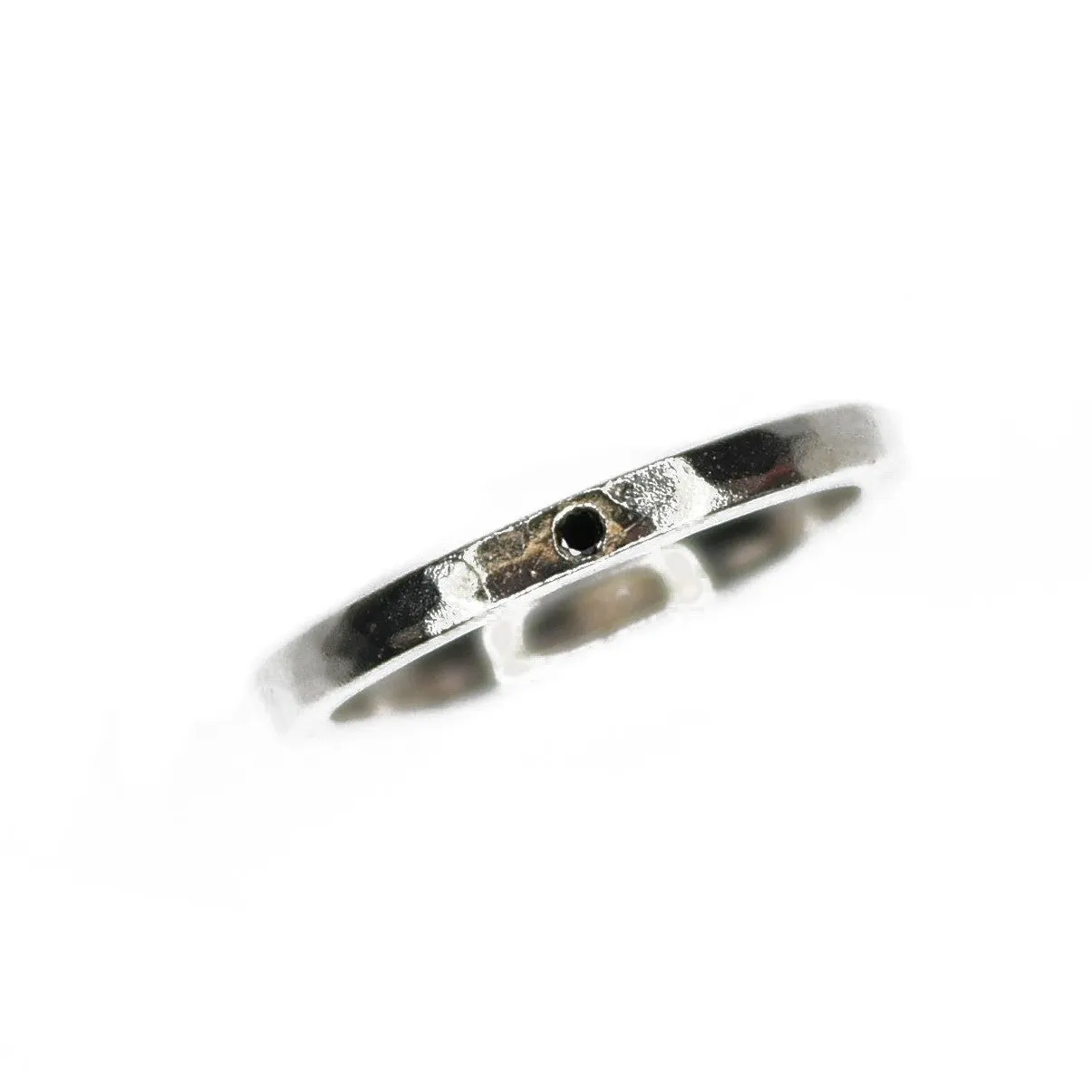 Hammered Silver Band with Black Diamond