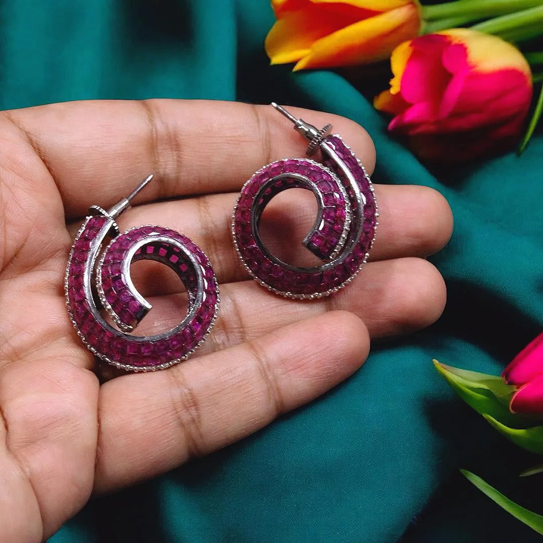 Handcrafted Ruby Festive Hoop Earrings For Women