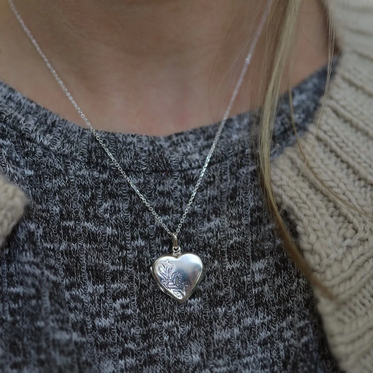 Heart Locket Necklace with Side Floral Details