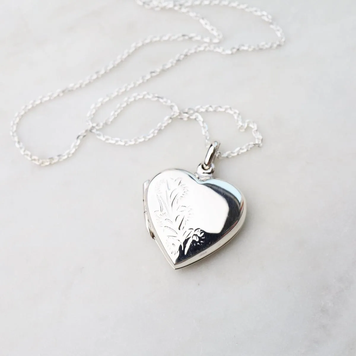 Heart Locket Necklace with Side Floral Details