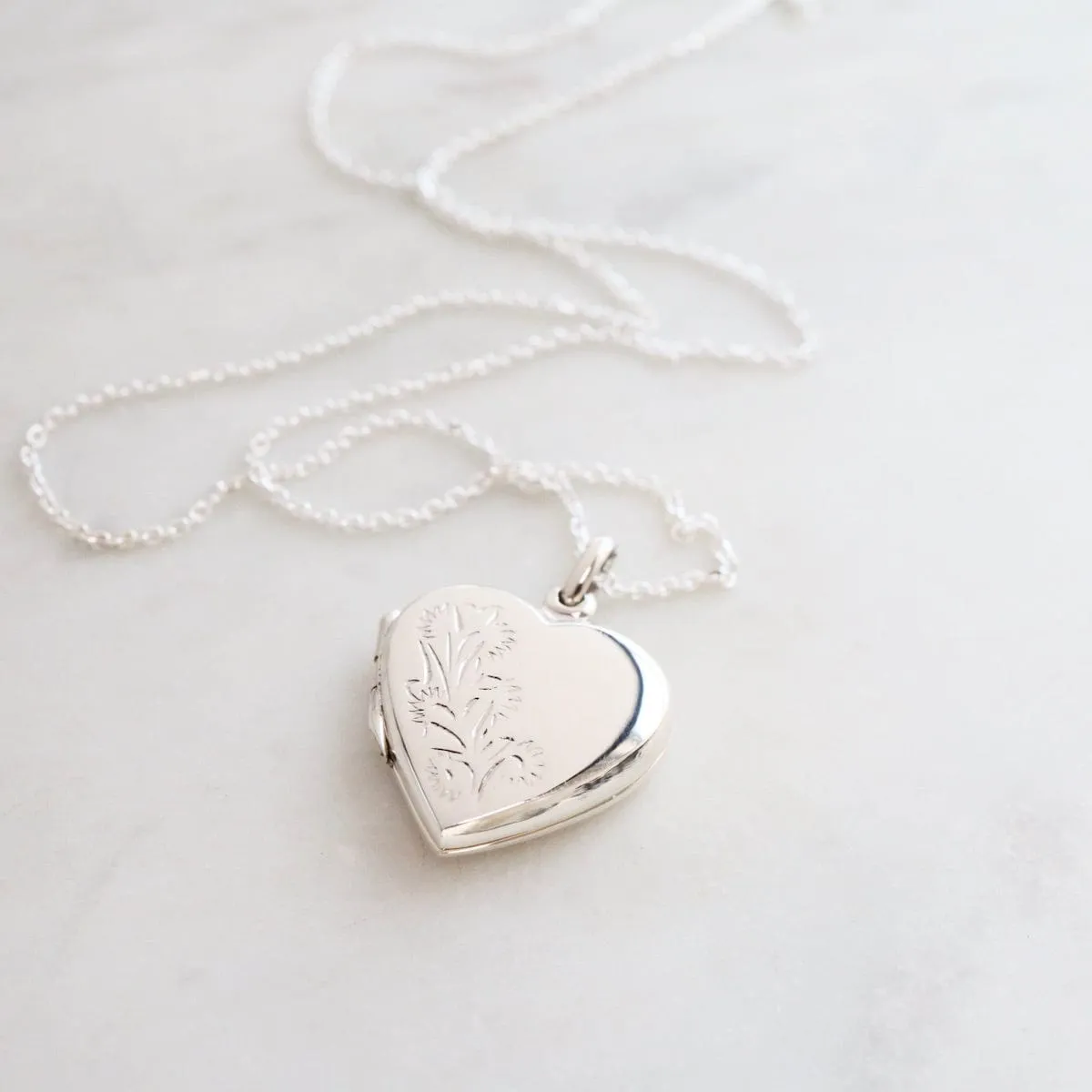 Heart Locket Necklace with Side Floral Details