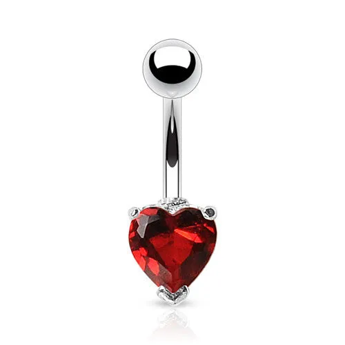 Heart Solitaire Belly Rings. Petite and Mega Heart Gems.