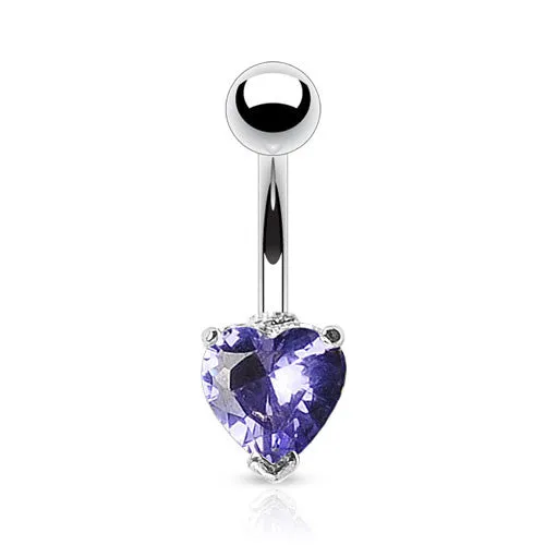 Heart Solitaire Belly Rings. Petite and Mega Heart Gems.