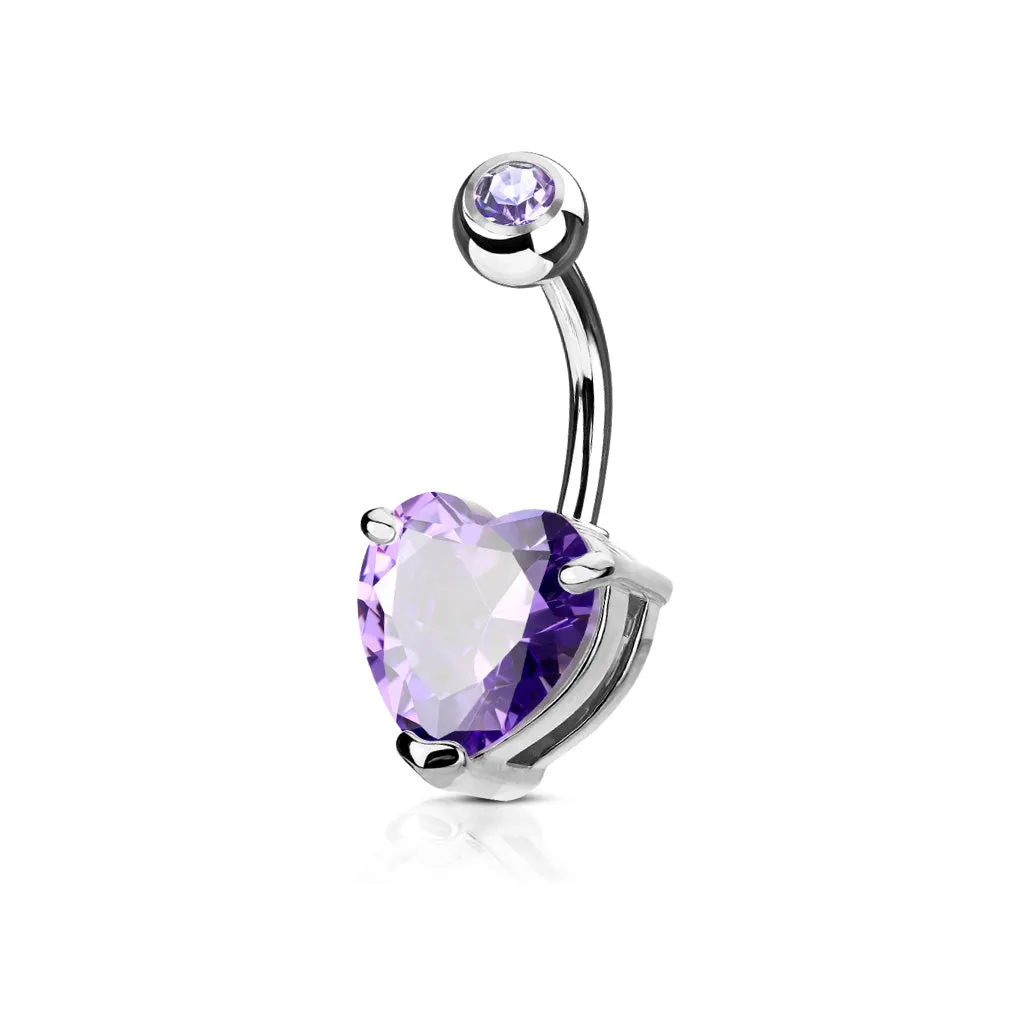 Heart Solitaire Belly Rings. Petite and Mega Heart Gems.