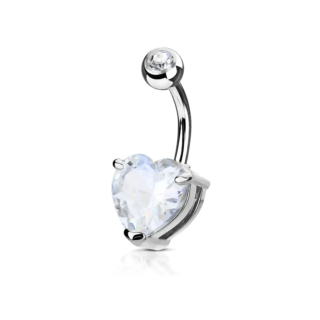 Heart Solitaire Belly Rings. Petite and Mega Heart Gems.