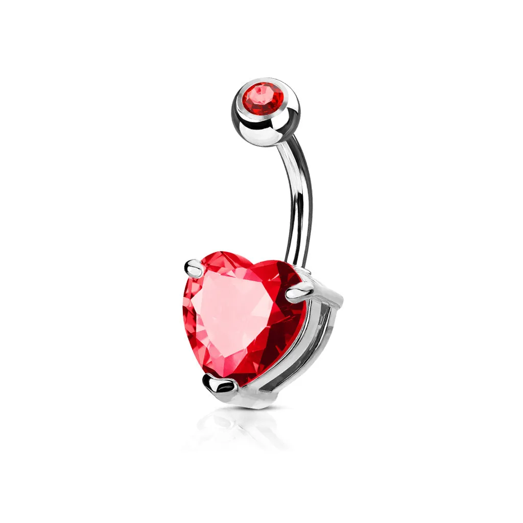 Heart Solitaire Belly Rings. Petite and Mega Heart Gems.