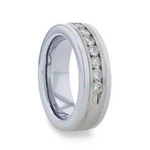 HOLDEN Flat Tungsten Carbide ring with Satin Finished Silver Inlay and 0.9 ctw Channel Set Diamonds by Thorsten - 8mm