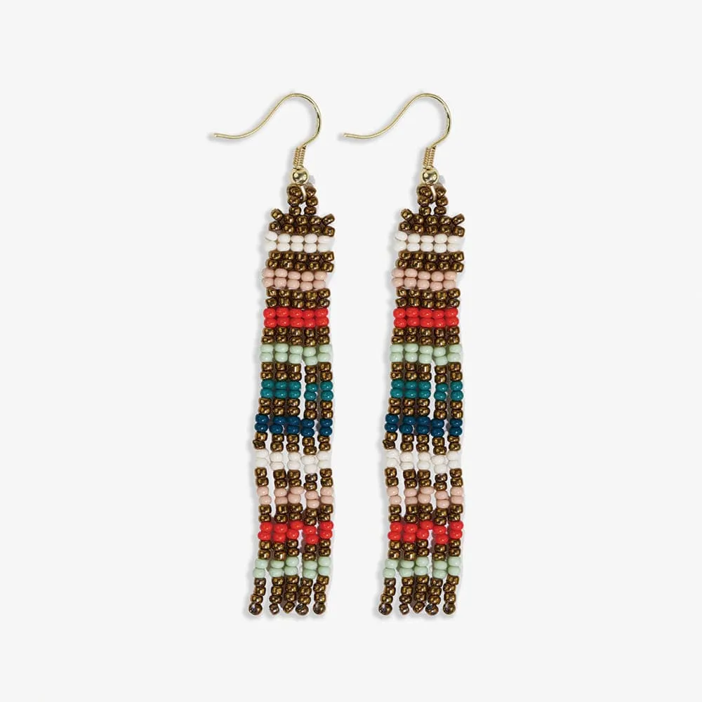 Horizontal Stripes Petite Beaded Fringe Earrings Teal   Poppy