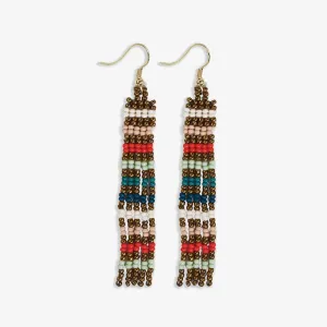 Horizontal Stripes Petite Beaded Fringe Earrings Teal   Poppy