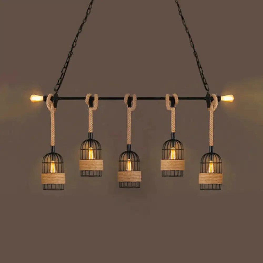 Industrial Birdcage Pendant Lighting with Natural Rope - 3/5 Bulbs, Black - Ideal for Restaurants and Lofts"

Note: The revised title has been shortened while still incorporating relevant keywords for SEO optimization.